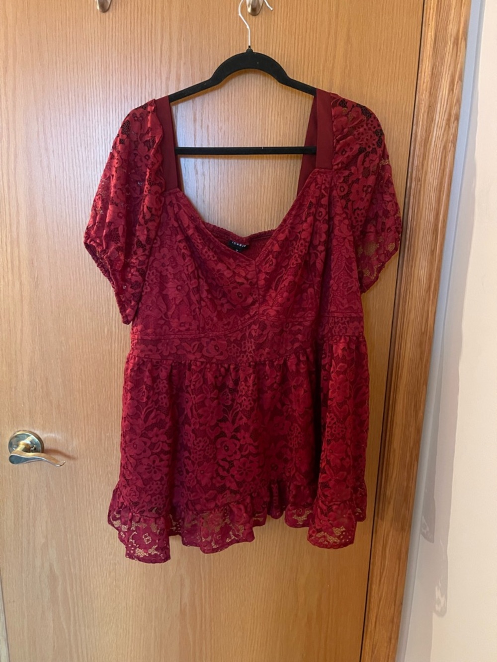 Torrid Lace Peplum Babydoll Top in Deep Red size 2X